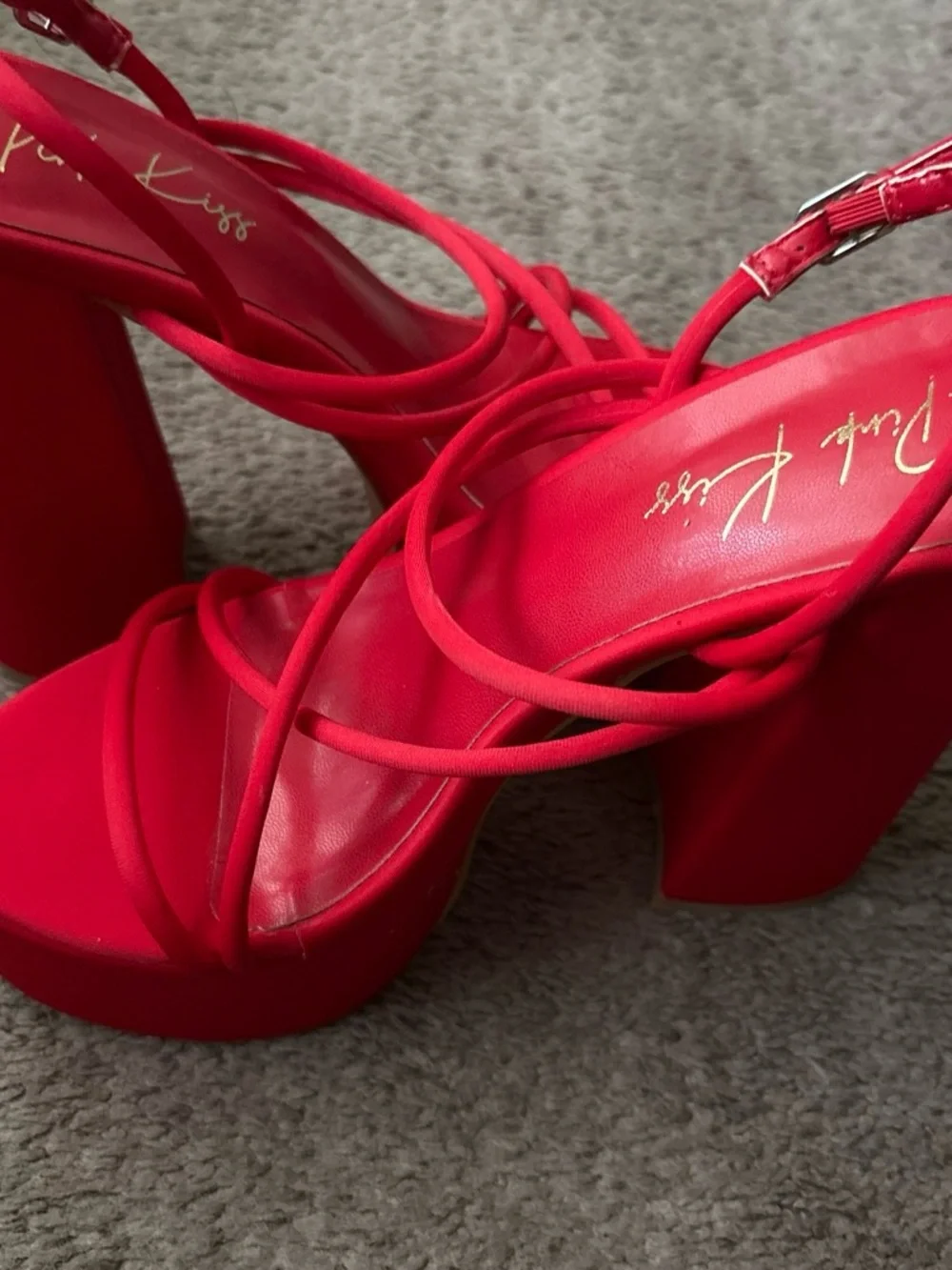 Dolls Kill Pink Kiss Red Strappy Platform Heels